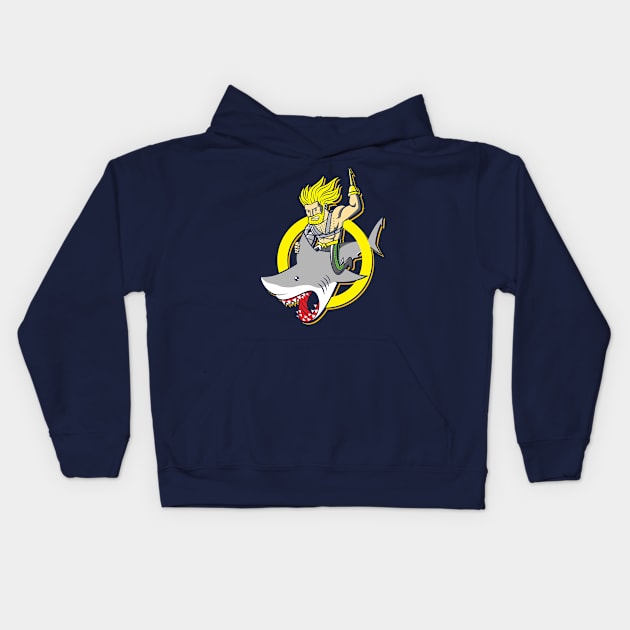 Shark Rider 90s Kids Hoodie by VicNeko